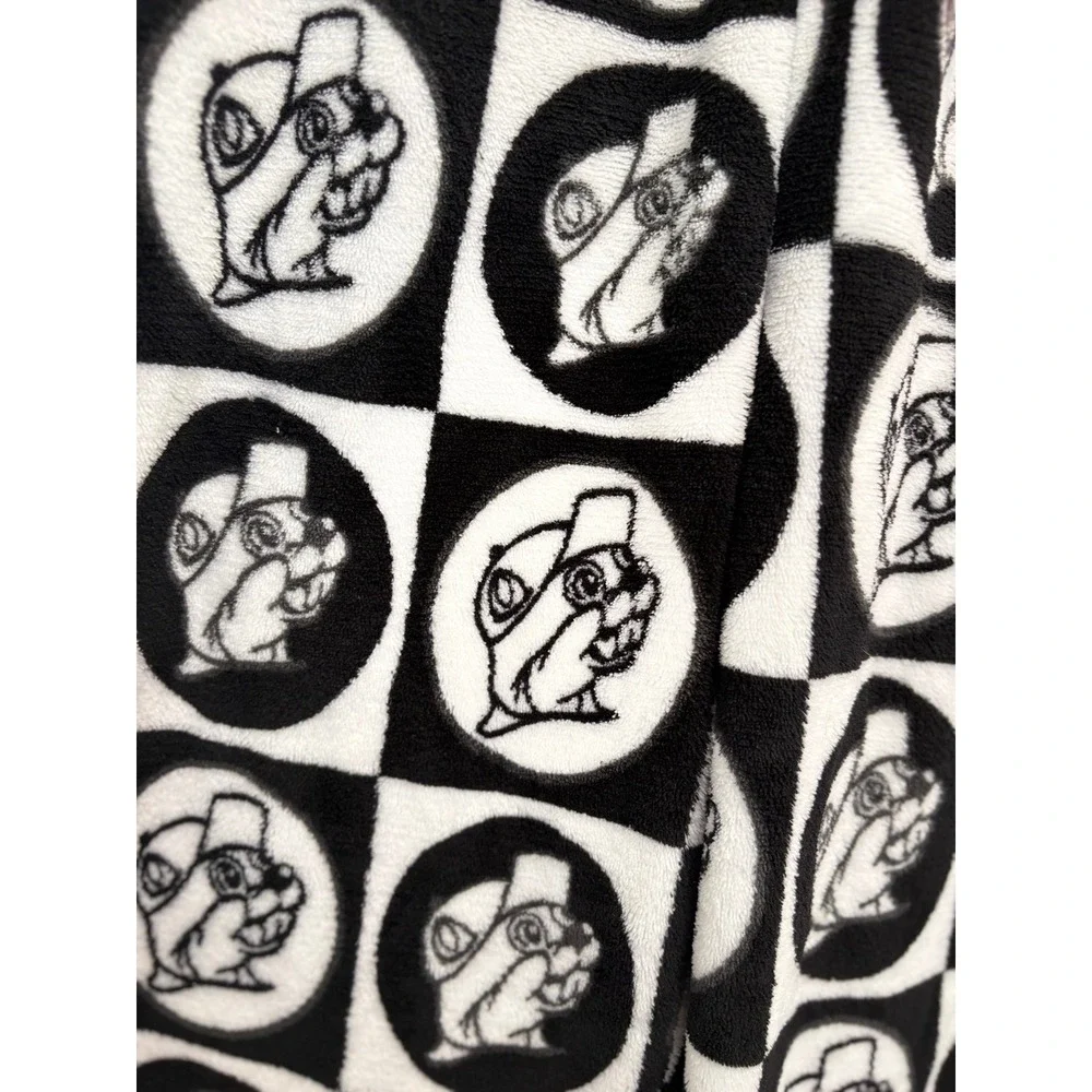 Buc-ee's Checkered Fleece Pajama Pants Women Medium Black White Mascot